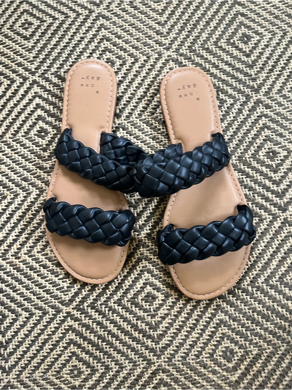 a new day Black Braided Double-Strap Slide Sandals